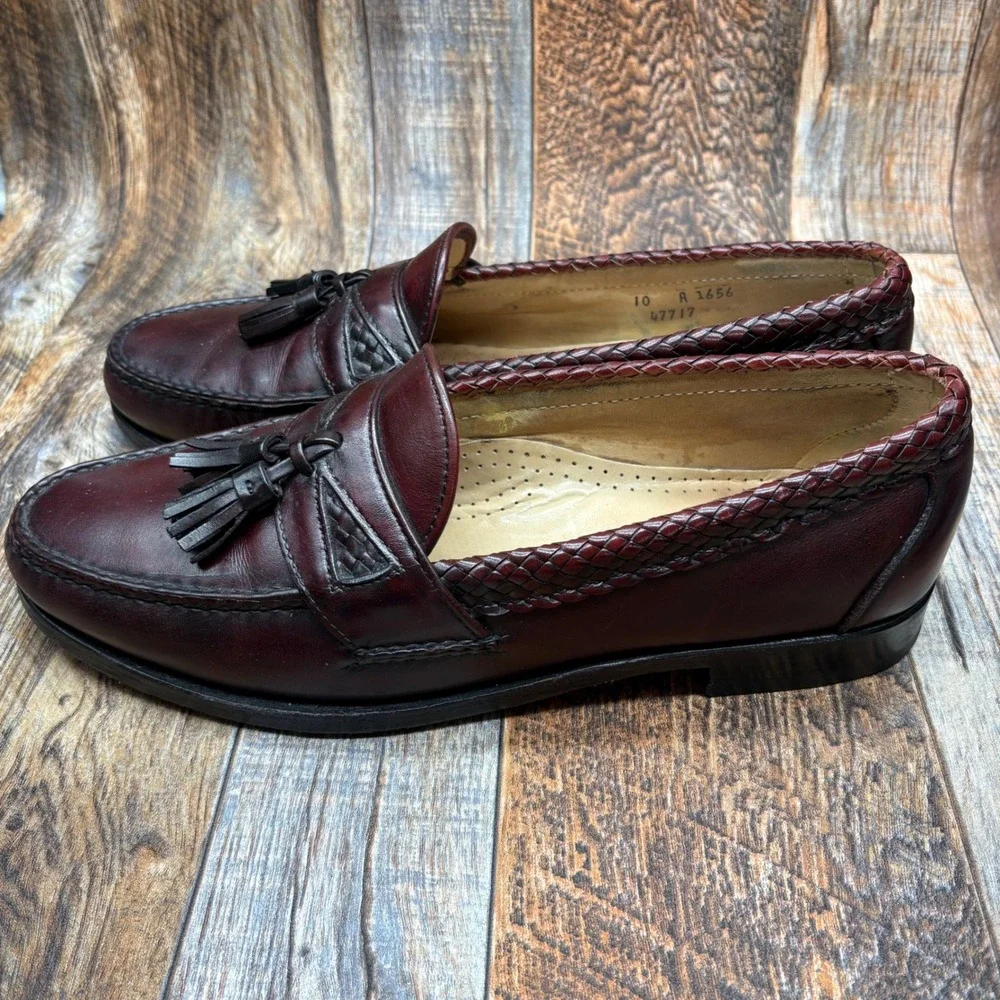 Allen Edmonds Maxfield Burgundy Leather Woven Tassel Loafers Mens 10 A 1656
